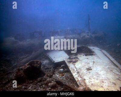 Remains of a World War II Japanese Air Force Nakajima B6N 'Jill' bomber in Chuuk State (also known as Truk Lagoon). Stock Photo