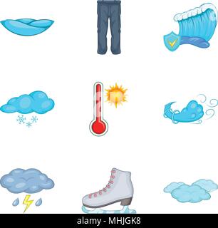 Chilly weather icons set, cartoon style Stock Vector