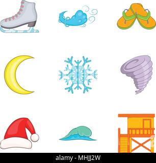 Temperate climate icons set, cartoon style Stock Vector