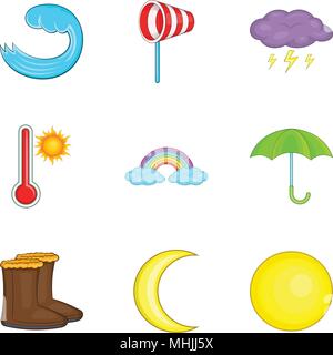 Moderate climate icons set, cartoon style Stock Vector