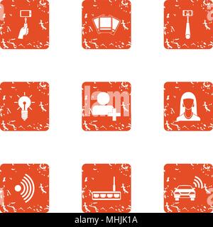 Wireless lifestyle icons set, grunge style Stock Vector