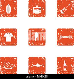 Green party icons set, grunge style Stock Vector