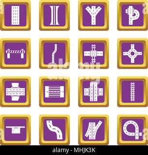 Road parts constructor icons set purple square vector Stock Vector