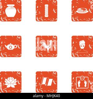 Tea period icons set, grunge style Stock Vector