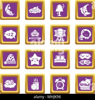 Sleeping icons set purple square vector Stock Vector