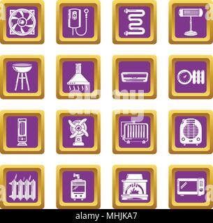Heat cool air flow tools icons set purple square vector Stock Vector