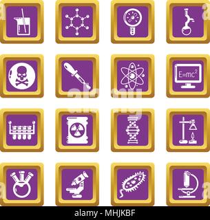 Chemistry laboratory icons set purple square vector Stock Vector