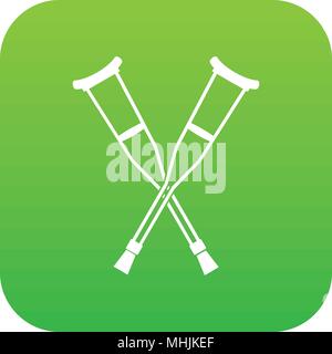 Crutches icon digital green Stock Vector