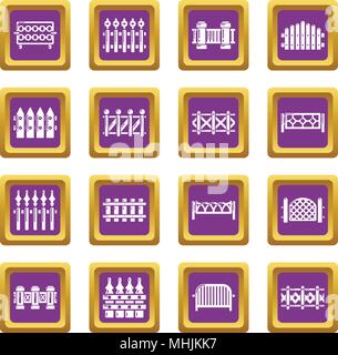 Different fencing icons set purple square vector Stock Vector