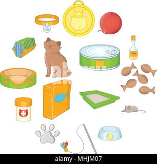 Cats accessories icons set, cartoon style Stock Vector