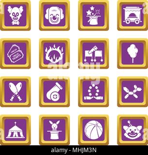 Circus icons set purple square vector Stock Vector