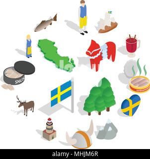 Sweden icons set, isometric 3d style Stock Vector