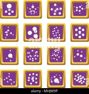 Molecule icons set purple square vector Stock Vector