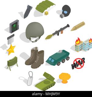 War Icons set, isometric 3d style Stock Vector