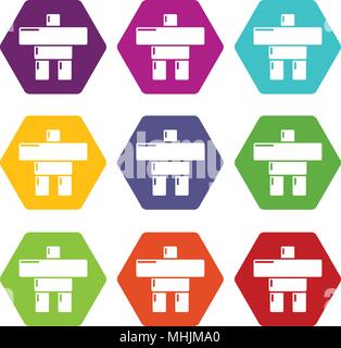 Stone sculpture canada icons set 9 vector Stock Vector