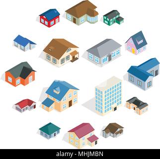Town house cottage set, isometric 3d style Stock Vector