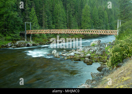 Hiker bridge, Lochsa Wild and Scenic River, Northwest Passage Scenic Byway, Clearwater National Forest, Idaho Stock Photo