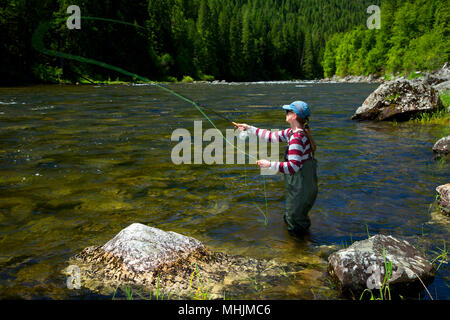 Flyfishing, Lochsa Wild and Scenic River, Northwest Passage Scenic Byway, Clearwater National Forest, Idaho Stock Photo