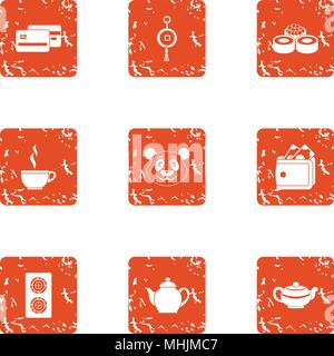 Tea daytime icons set, grunge style Stock Vector