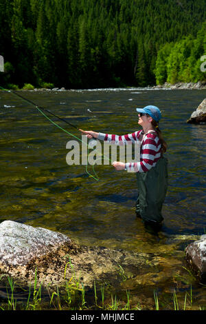 Flyfishing, Lochsa Wild and Scenic River, Northwest Passage Scenic Byway, Clearwater National Forest, Idaho Stock Photo