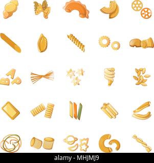 Fusilli pasta penne icons set, cartoon style Stock Vector