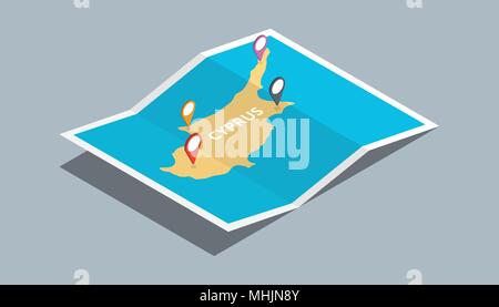 explore cyprus maps with isometric style and pin location tag on top Stock Vector