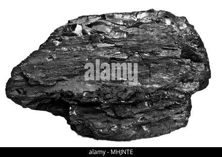 Coal close up on white background. Place for text. Copy space.High quality coal mined in Kuznetzk basin. Coal-basin.Kuzbass, Western Siberia,Russia Stock Photo