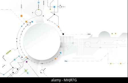 Vector  illustration abstract futuristic, circuit board on light gray background, Modern hi-tech digital technology concept. Blank white 3d paper circ Stock Vector