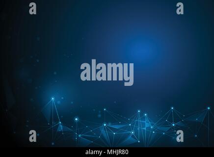 Illustration Abstract Molecules with Circles, Lines, Geometric, Polygon, Triangle pattern. Vector design network communication technology on dark blue Stock Vector