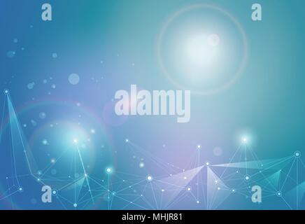 Illustration Abstract Molecules with Circles, Lines, Geometric, Polygon, Triangle pattern. Vector design network communication technology on green blu Stock Vector