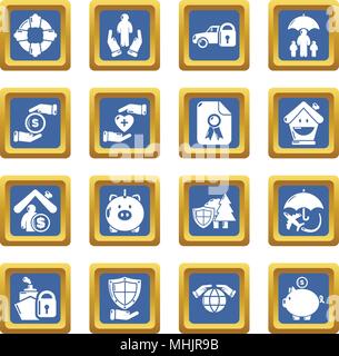Insurance icons set blue square vector Stock Vector
