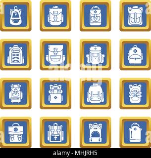 Backpack icons set blue square vector Stock Vector