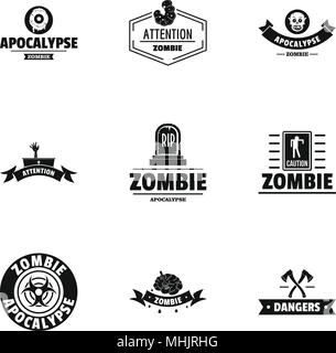 Zombie apocalypse logo set, simple style Stock Vector