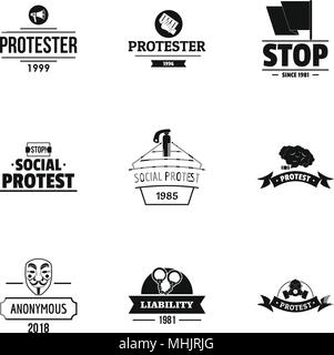 Protest logo set, simple style Stock Vector