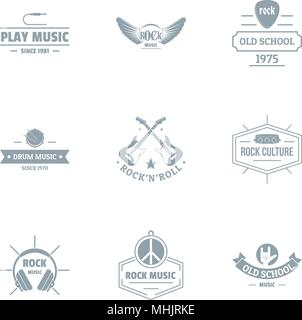 Rock music logo set, simple style Stock Vector