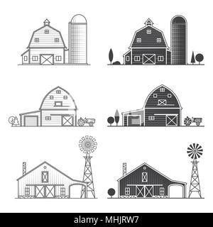 Set of thin line american farm icon. Stock Vector