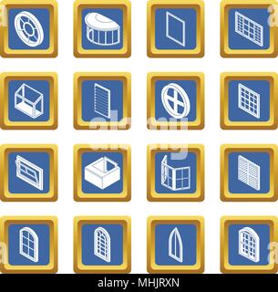 Window forms icons set blue square vector Stock Vector