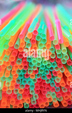 Colourful plastic straws, could be banned as part of the UK governments bid to cut plastic waste Stock Photo