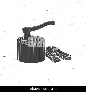 Axe in stump with firewoods silhouette Stock Vector