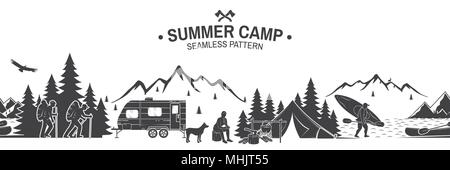 Summer camp seamless pattern. Vector illustration. Stock Vector