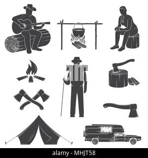 Set of Camping icons isolated on the white background. Stock Vector
