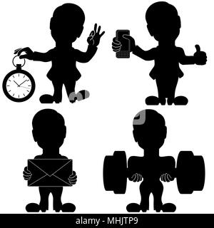 Set of four gentlemen silhouettes, conceptual stencil cartoon vector illustration Stock Vector