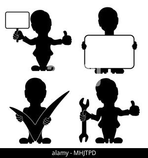 Set of four gentlemen silhouettes, conceptual stencil cartoon vector illustration Stock Vector