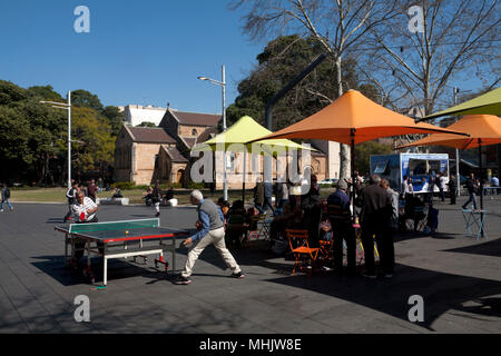 playing table tennis centenary square parramatta new south wales australia Stock Photo