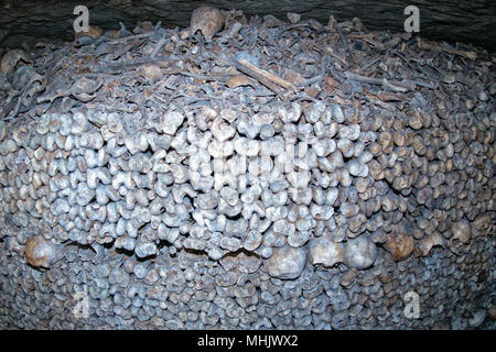 Paris Catacombs Skulls and bones walls detail Stock Photo