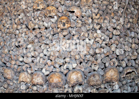 Paris Catacombs Skulls and bones walls detail Stock Photo