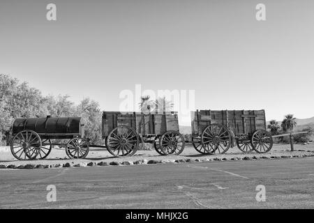 Old Far West Band Wagon in black and white Stock Photo