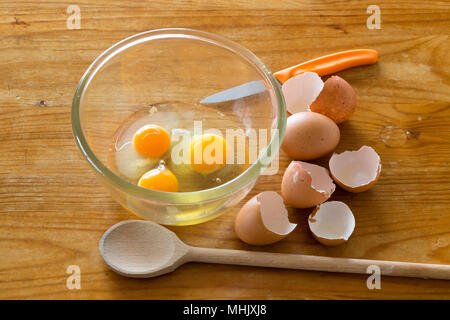 Egg Yolks in a bowl for beating for omelette and scrambing Stock Photo