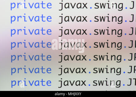 Real Java code developing screen. Programing workflow abstract algorithm concept. Lines of Java code visible . Stock Photo