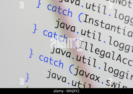 Real Java code developing screen. Programing workflow abstract algorithm concept. Lines of Java code visible . Stock Photo